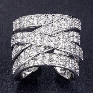 NEW 925 Silver Diamond Layer Resizable Ring